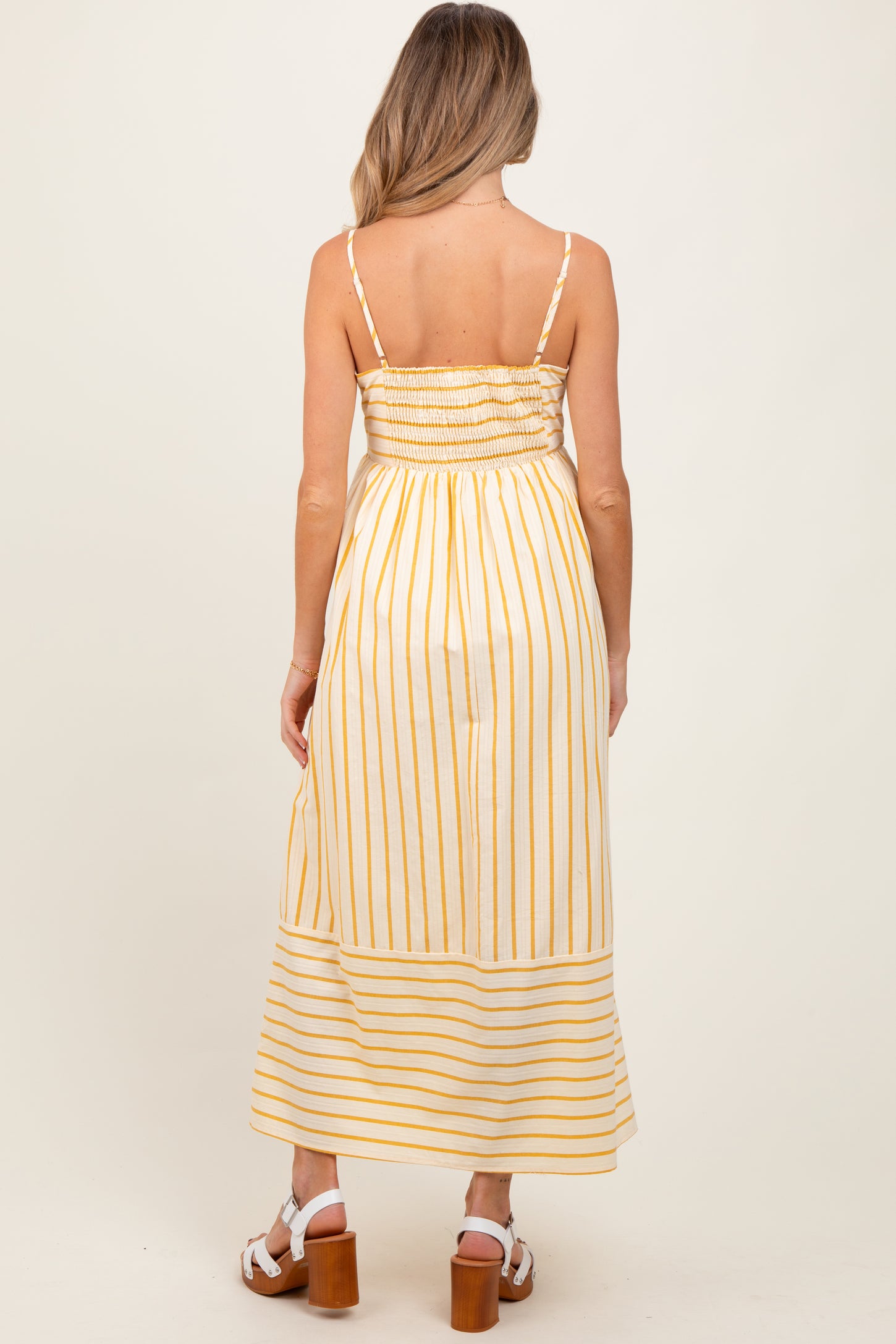 Yellow Striped Sleeveless Maternity Maxi Dress