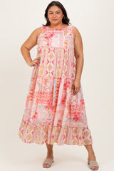 Peach Abstract Printed Plus Maxi Dress