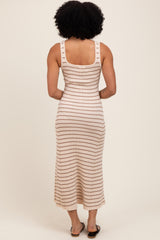 Natural/Mocha Lightweight Rib Fit And Flare Midi Dress