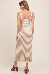 Natural/Mocha Lightweight Rib Fit And Flare Maternity Midi Dress