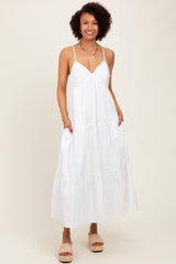 White Crochet Flare Smocked Maxi Dress