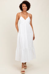 White Crochet Flare Smocked Maxi Dress