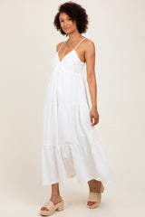 White Crochet Flare Smocked Maxi Dress
