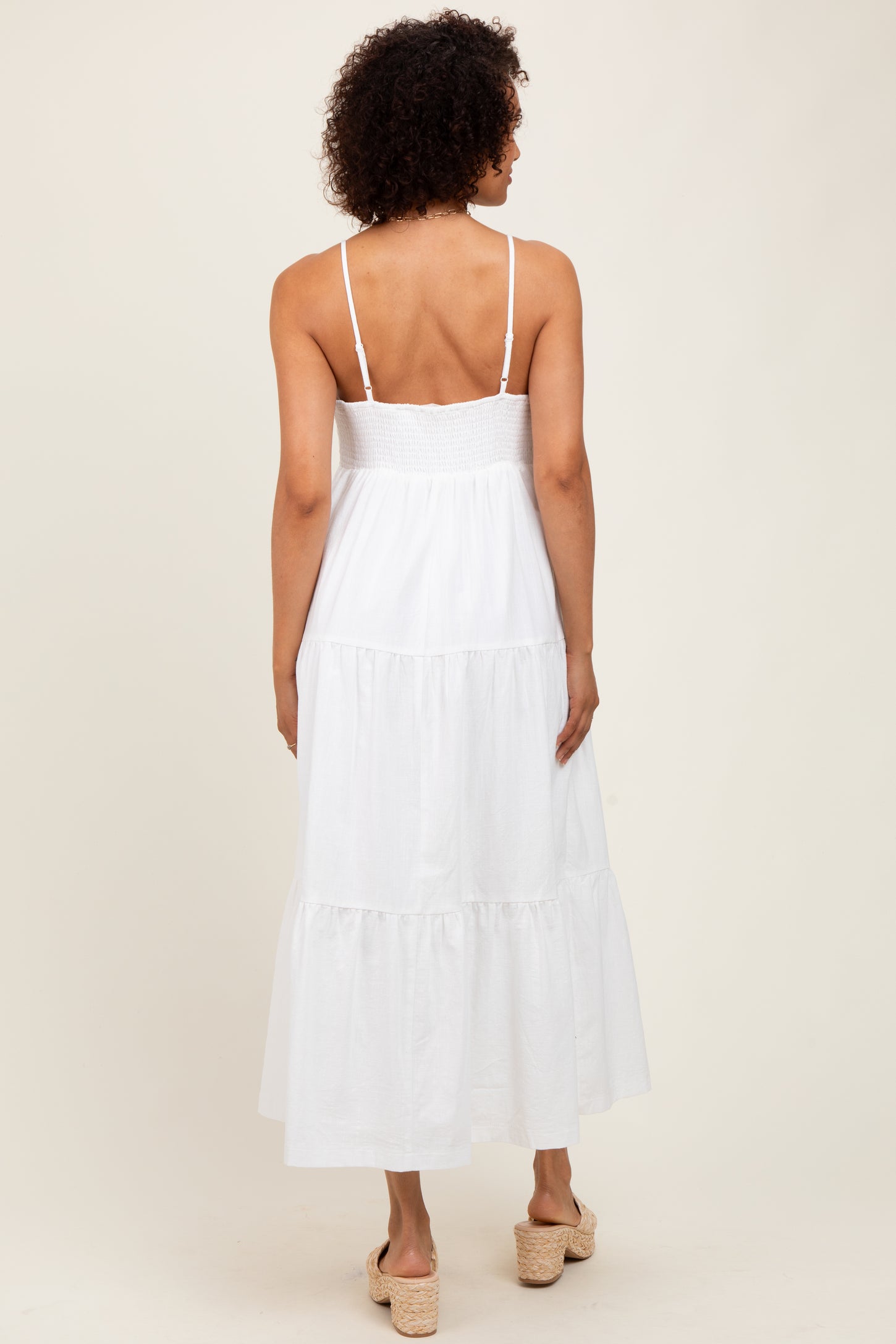 White Crochet Flare Smocked Maxi Dress