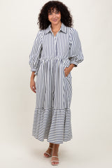 Navy Striped Collar Maxi Dress
