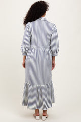 Navy Striped Collar Maxi Dress