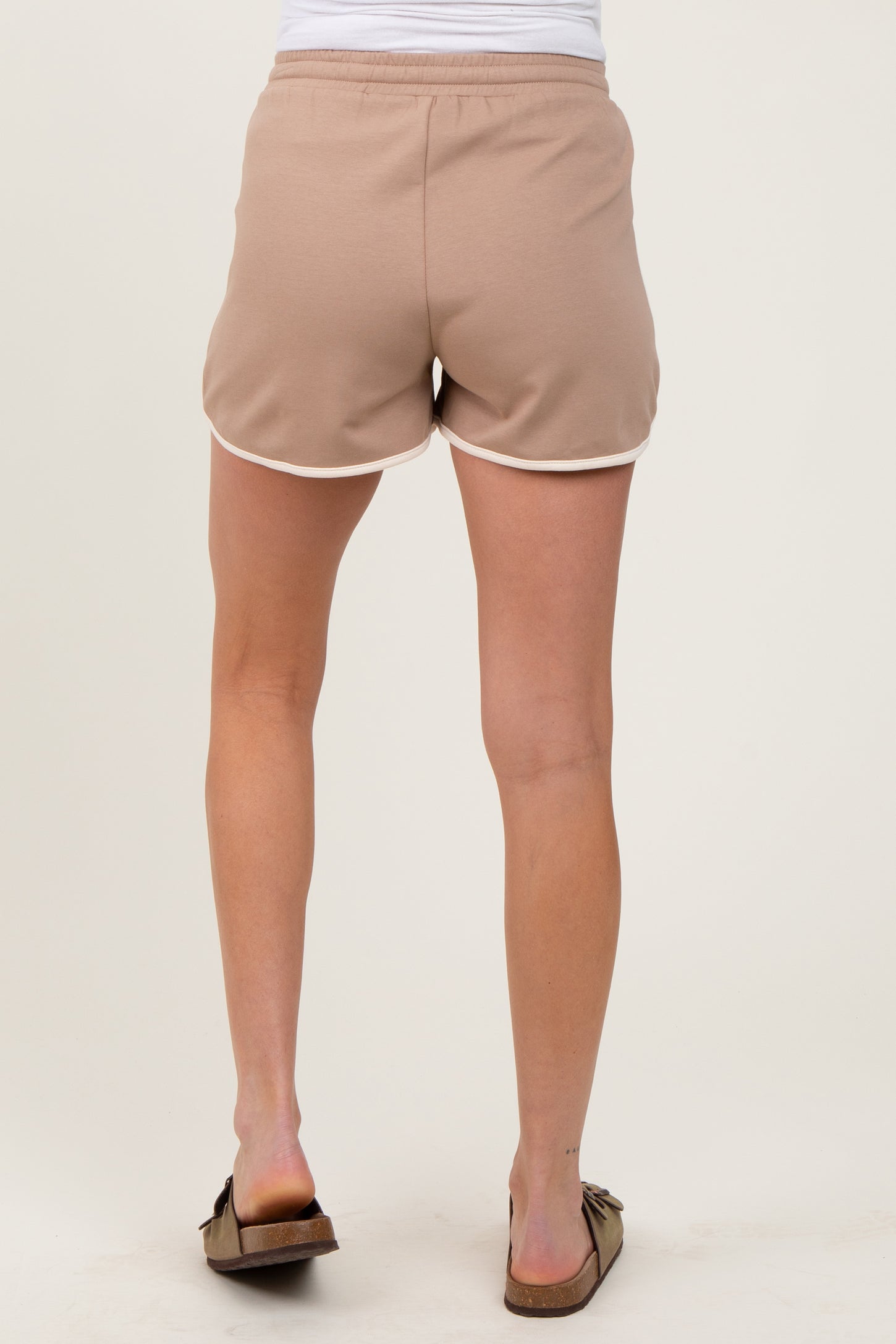 Mocha White Trim Maternity Shorts