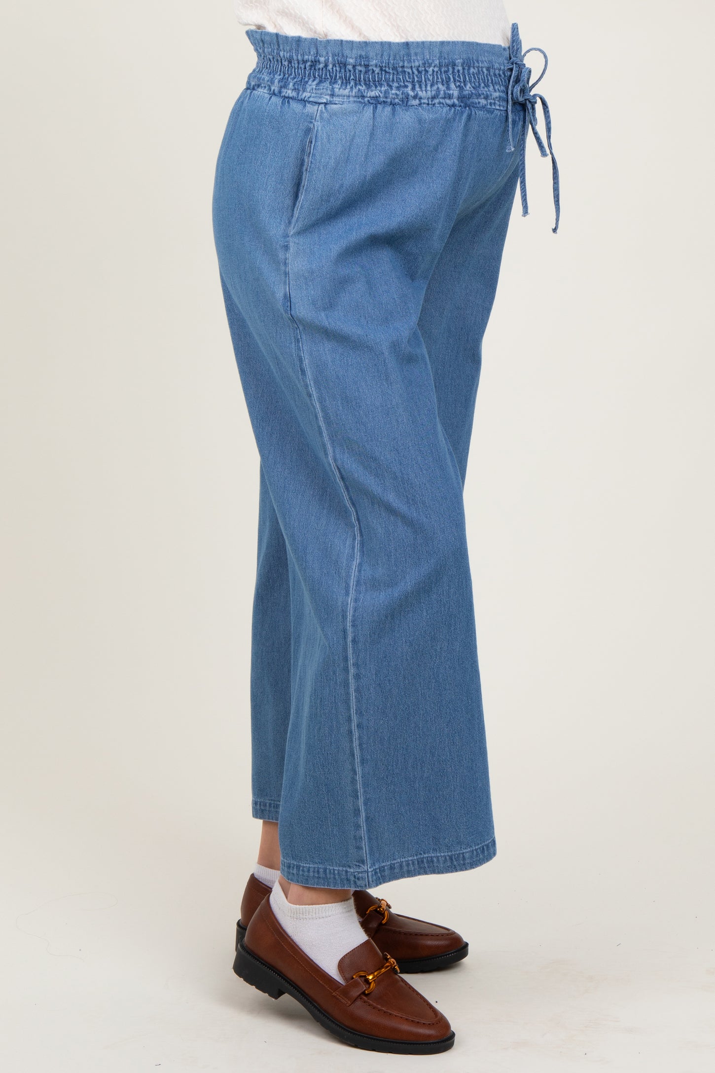 Denim Flowy Cropped Maternity Pant