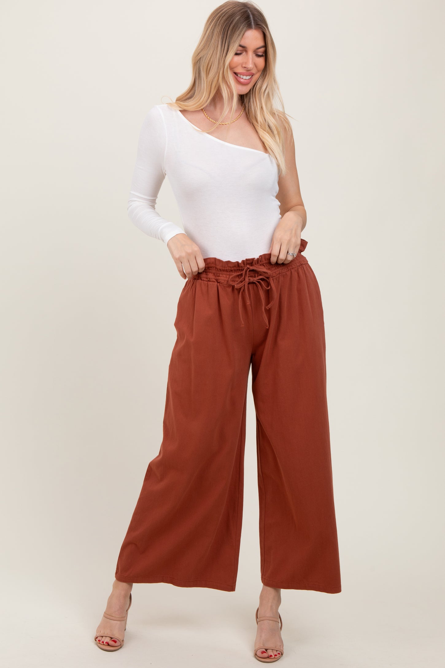 Rust Flowy Cropped Maternity Pant