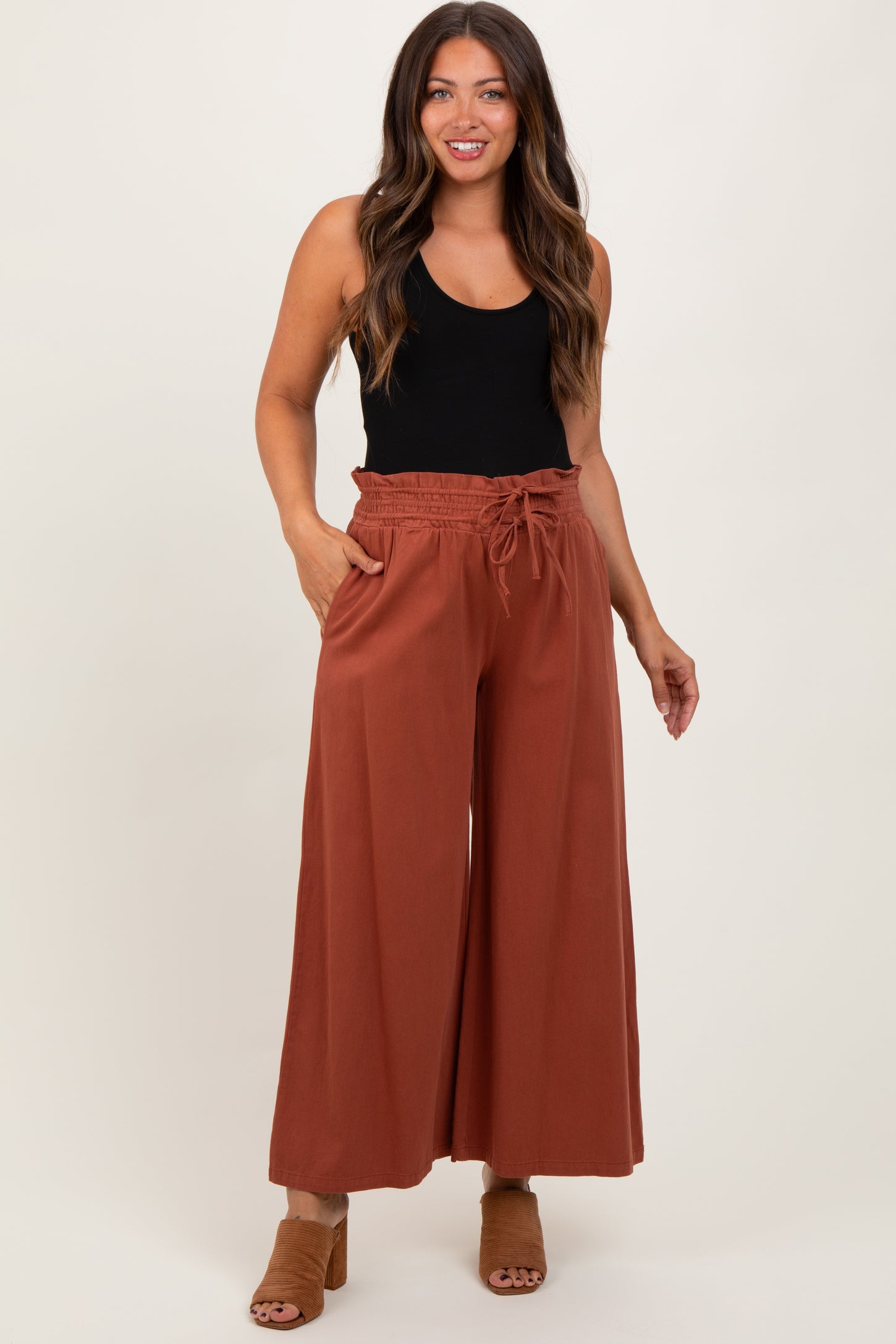 Rust Flowy Cropped Maternity Pant
