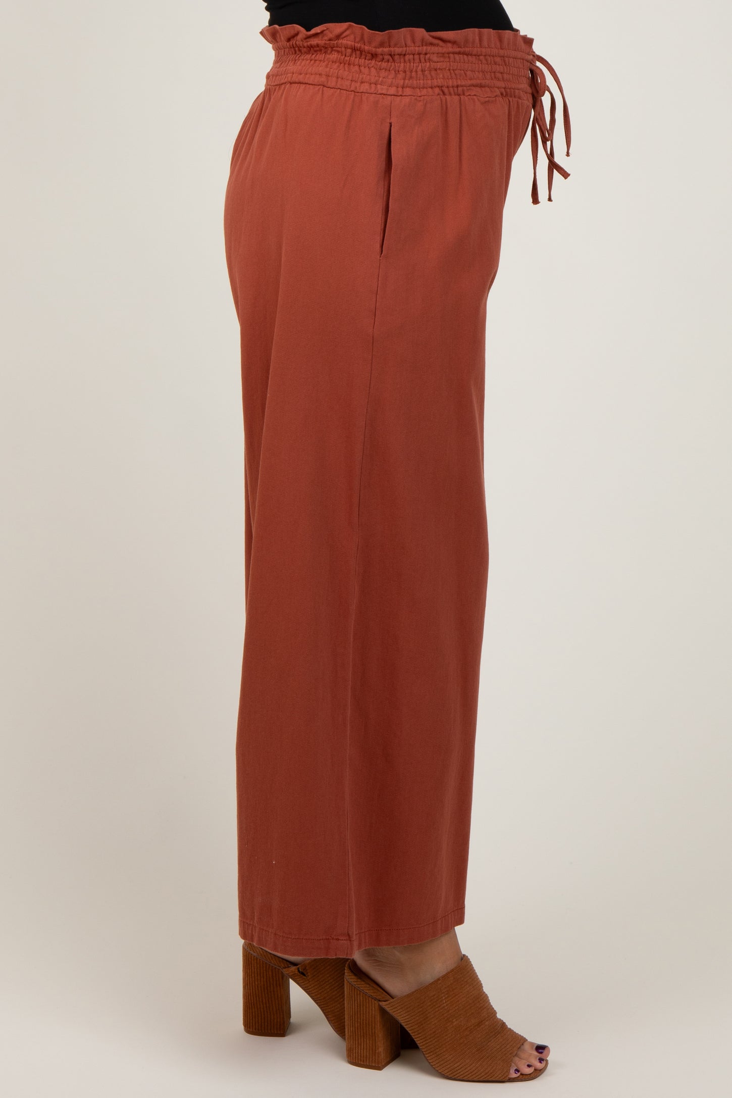Rust Flowy Cropped Maternity Pant