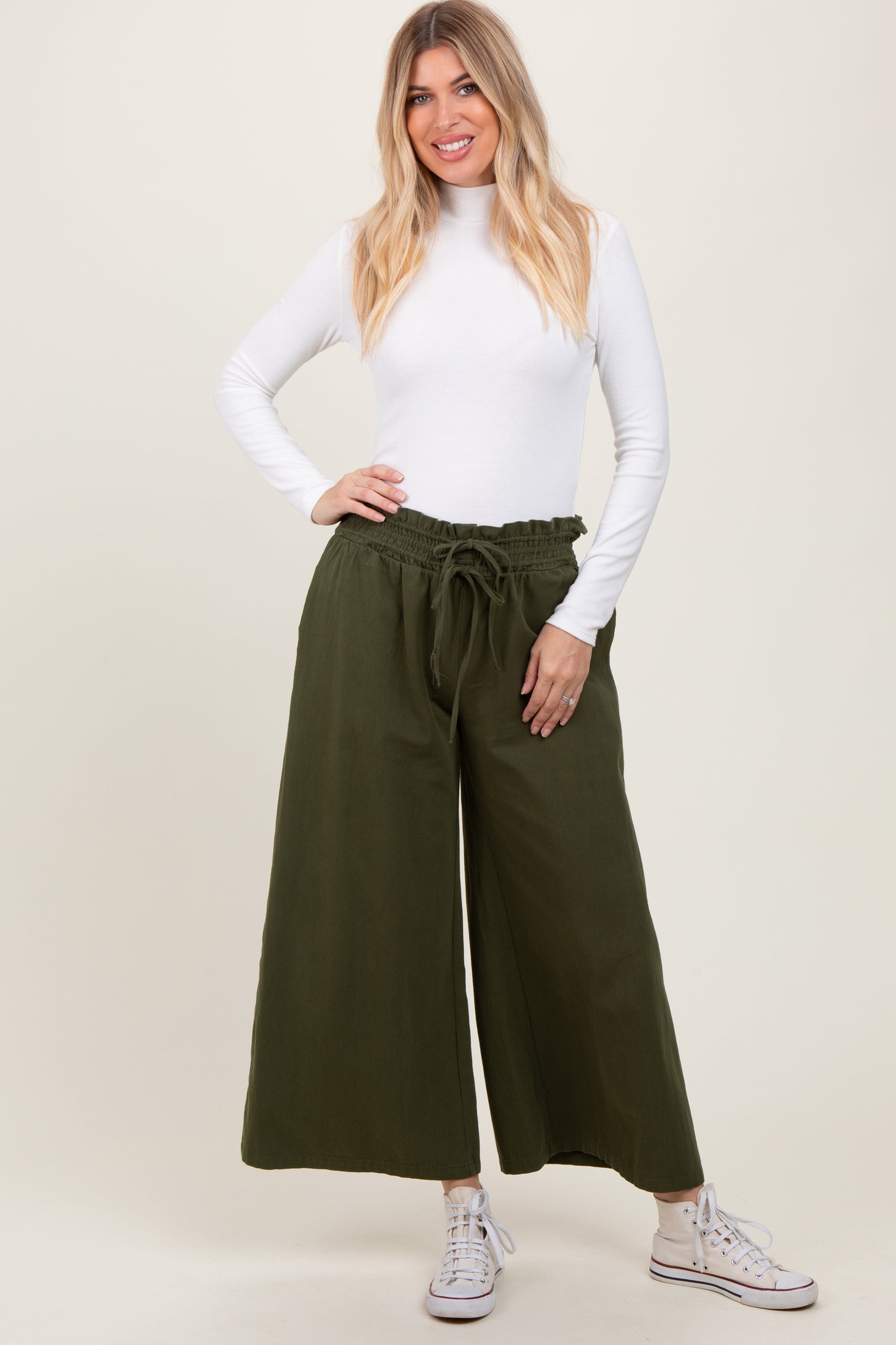 Olive Flowy Cropped Maternity Pant