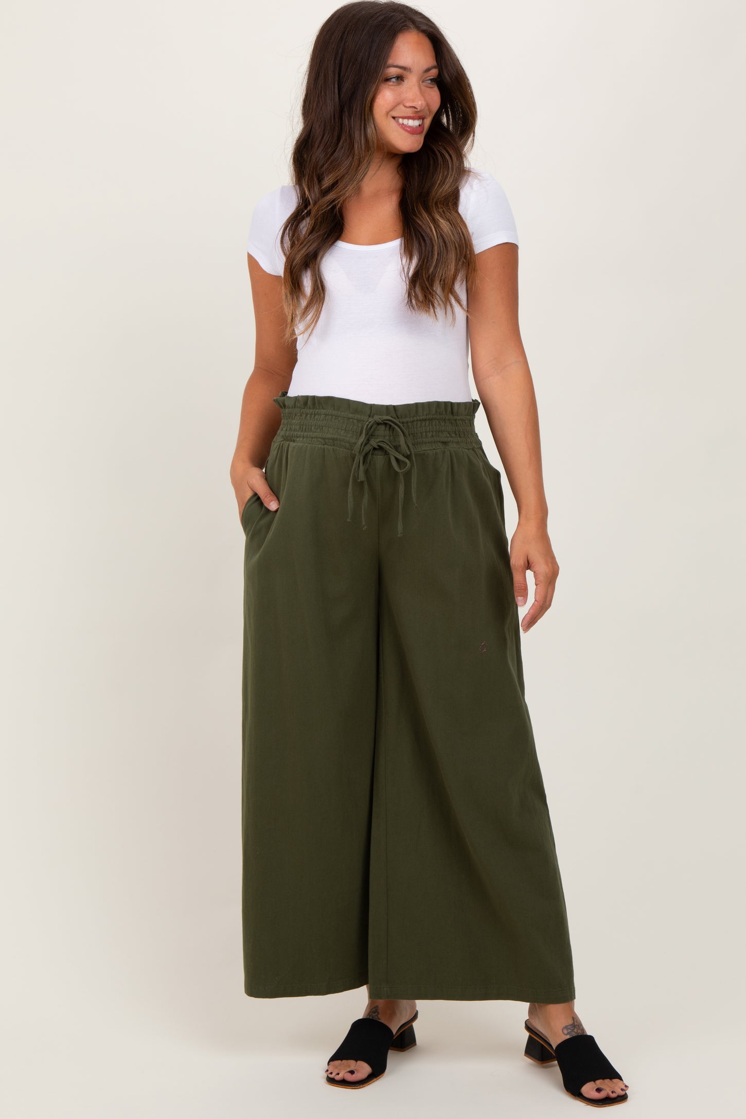 Olive Flowy Cropped Maternity Pant