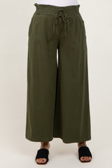 Olive Flowy Cropped Maternity Pant