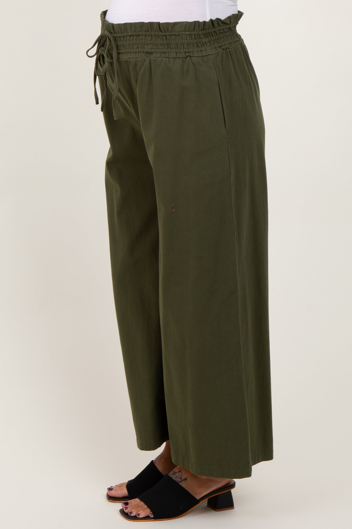 Olive Flowy Cropped Maternity Pant