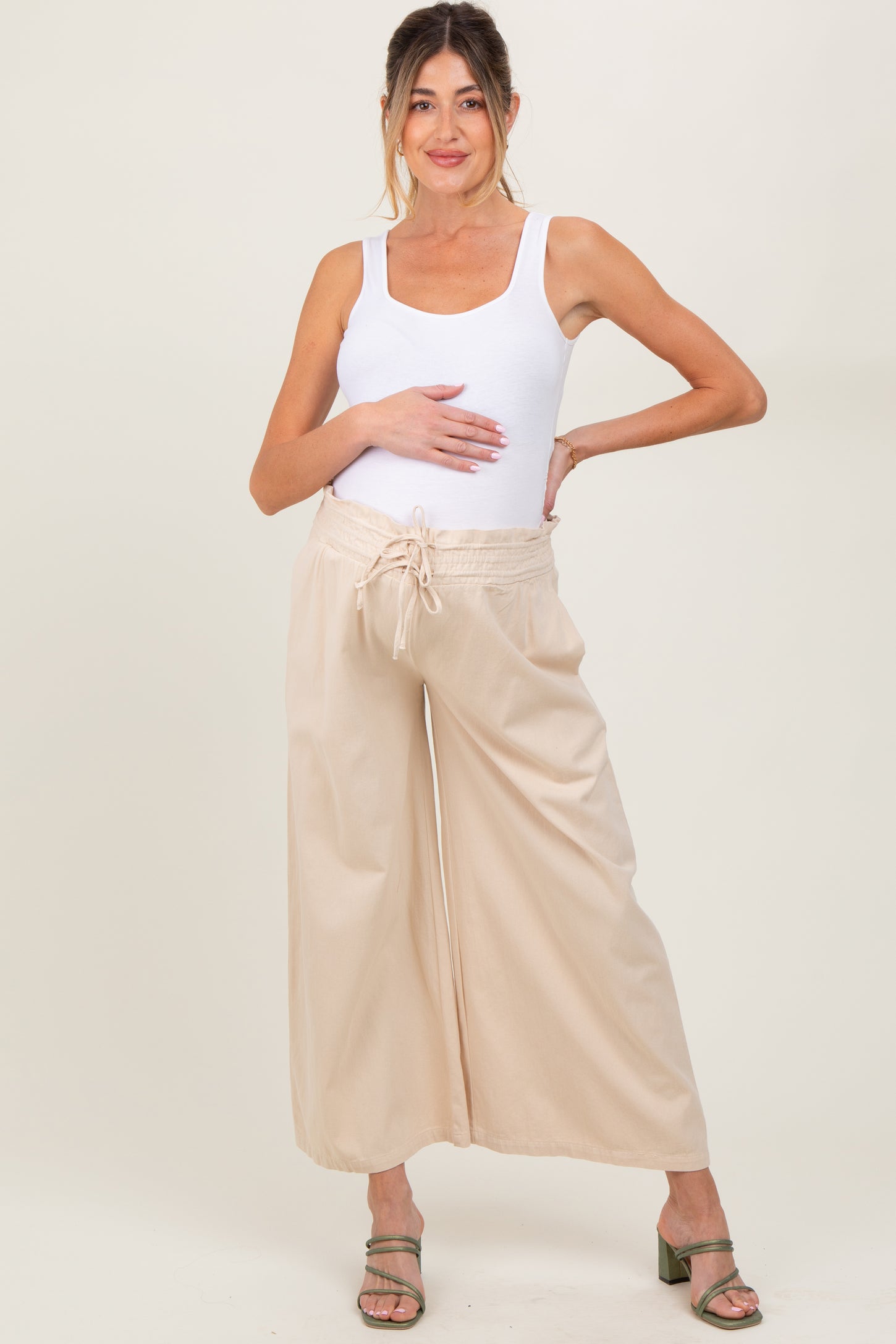 Cream Flowy Cropped Maternity Pant