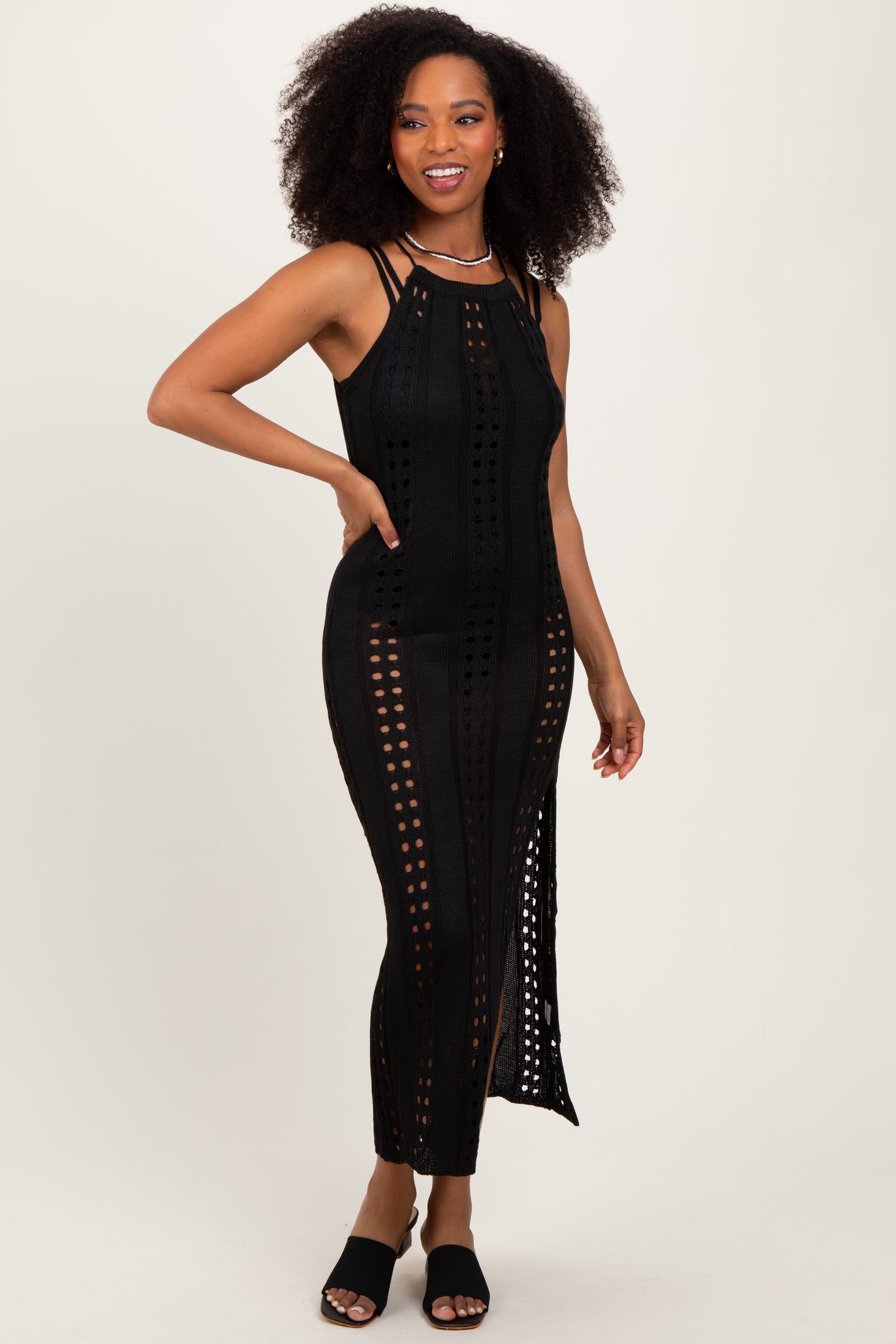 Black Halter Crochet Maternity Cover Up