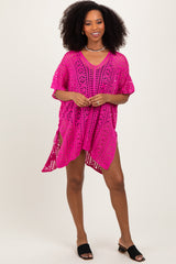 Fuchsia Crochet Knit Swim Cover Up