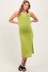Green Solid Spaghetti Strap Slit Backless Maternity Cover Up Dress