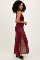 Burgundy Crochet V-Neck Side Slit Cover Up