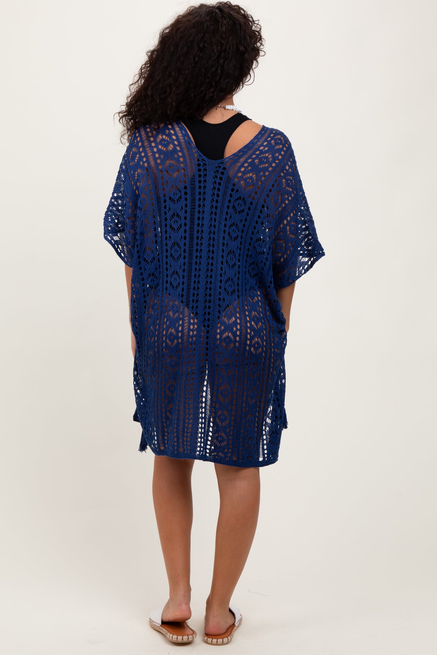 Navy Crochet Knit Swim Cover Up