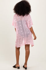 Pink Crochet Knit Swim Cover Up