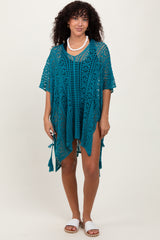 Teal Crochet Knit Swim Cover Up