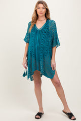 Teal Crochet Knit Maternity Swim Cover Up