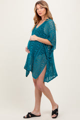 Teal Crochet Knit Maternity Swim Cover Up