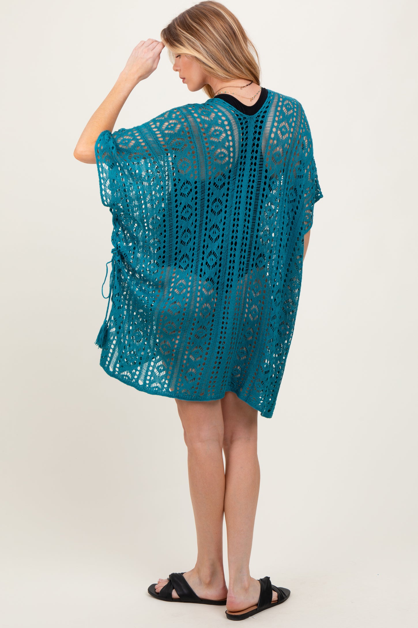 Teal Crochet Knit Maternity Swim Cover Up
