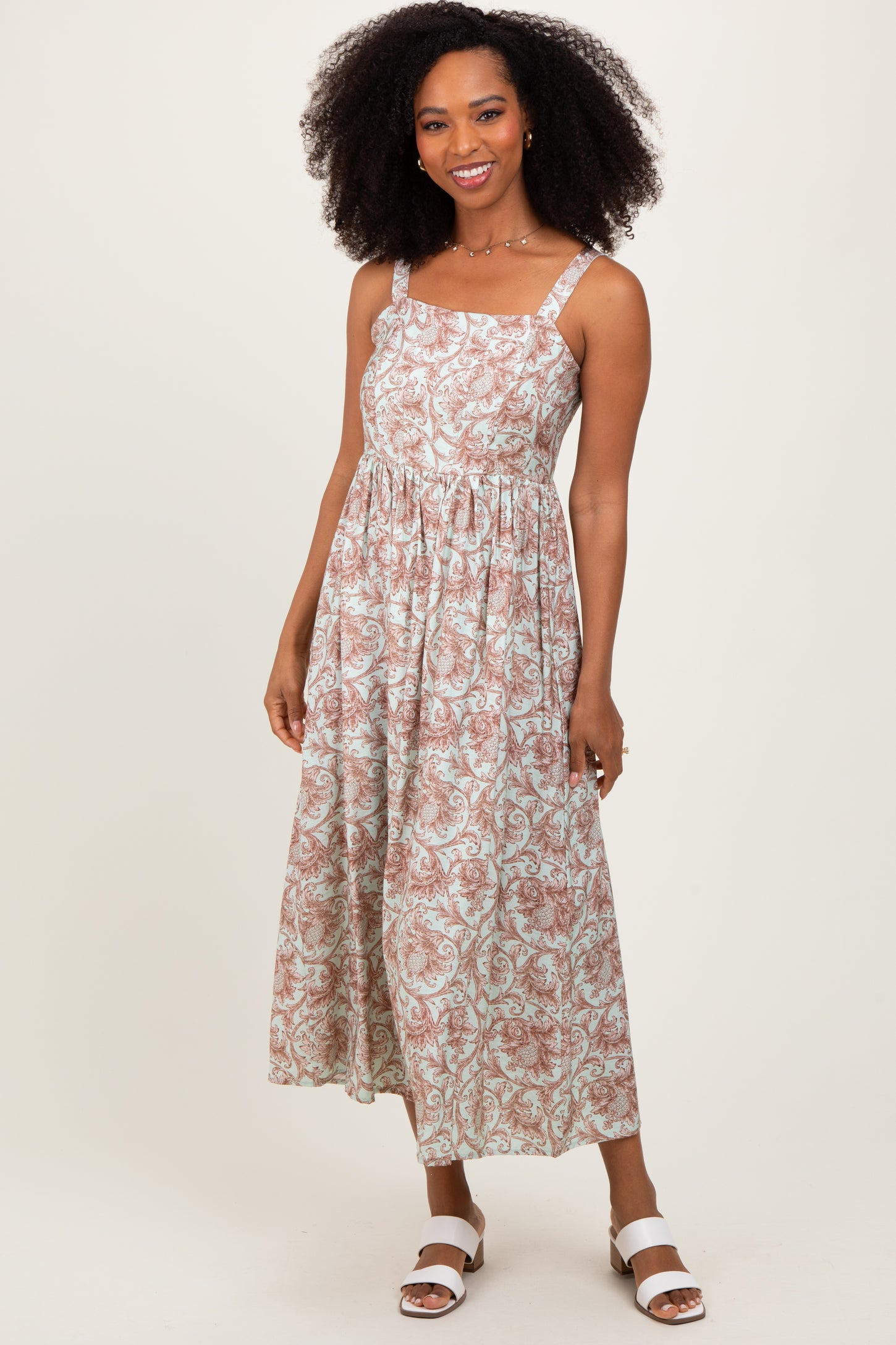 Mint Abstract Print Maternity Midi Dress