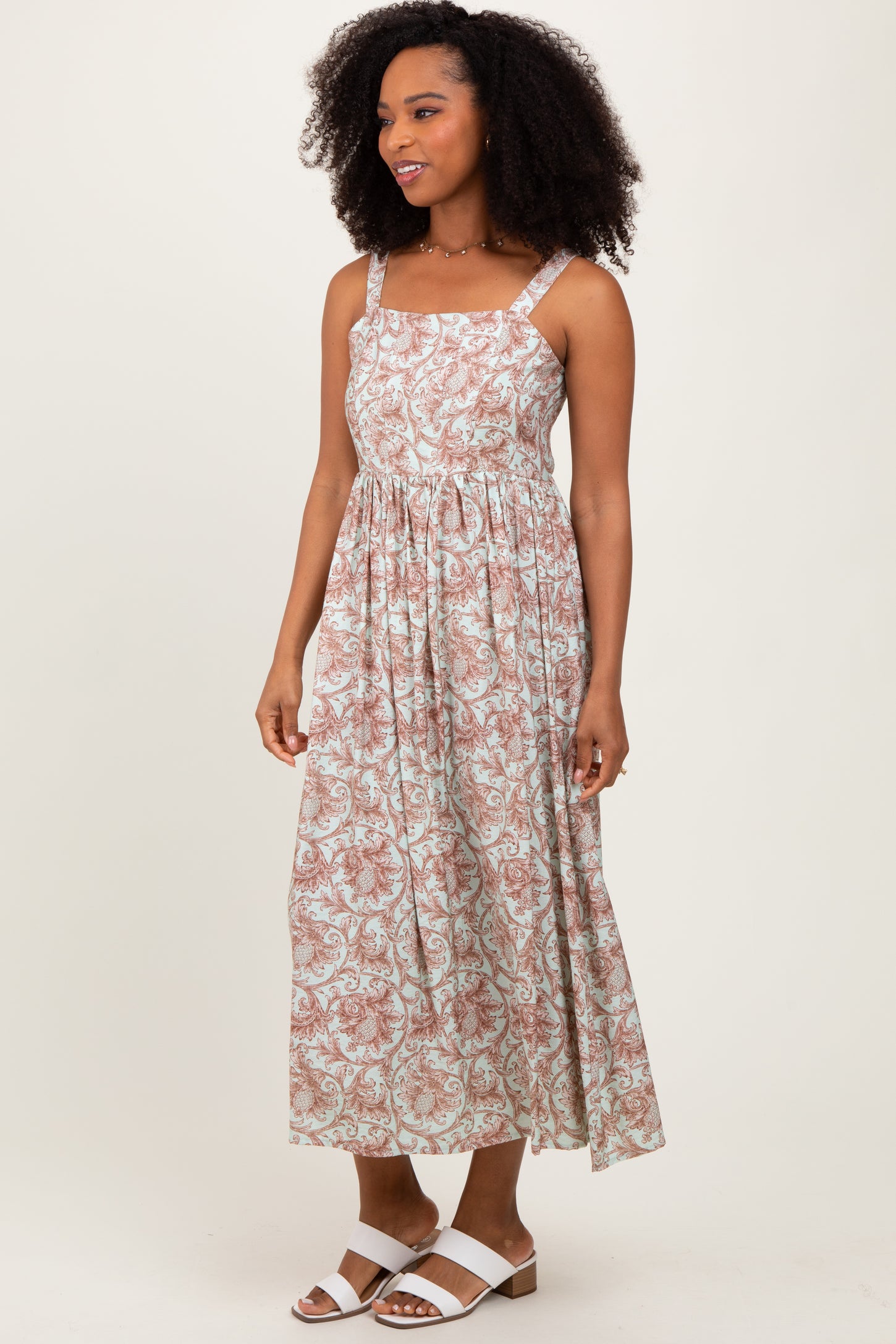 Mint Abstract Print Midi Dress