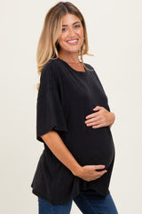Black Mineral Washed Oversized Maternity T-Shirt