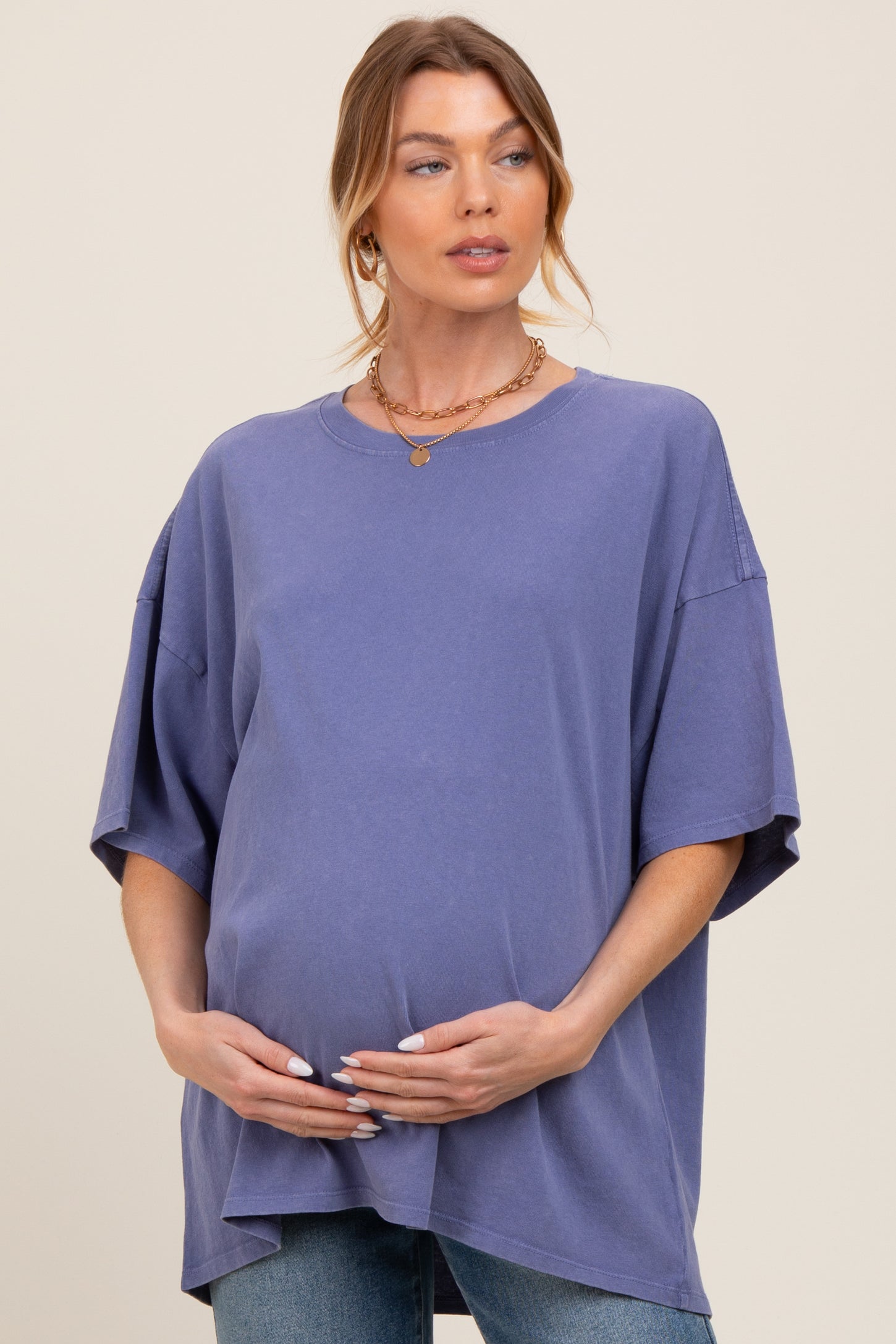 Navy Mineral Washed Oversized Maternity T-Shirt