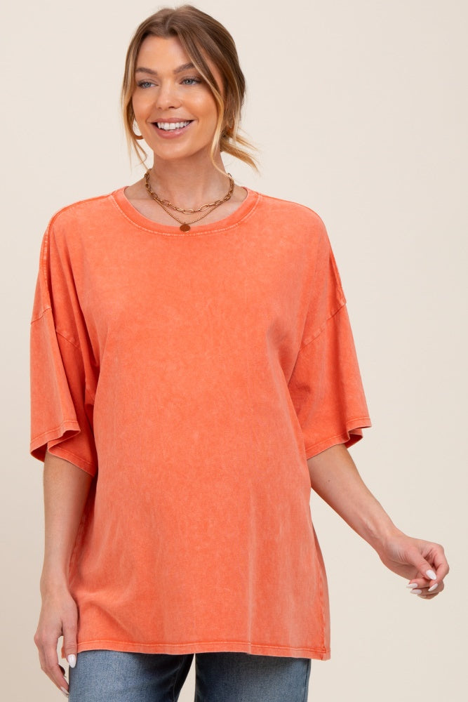 Orange Mineral Washed Oversized Maternity T-Shirt