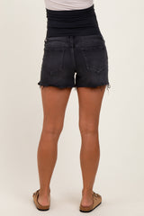 Black High Rise Side Slit Maternity Denim Shorts