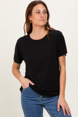 Black Basic Round Neck Short Sleeve Maternity T-Shirt