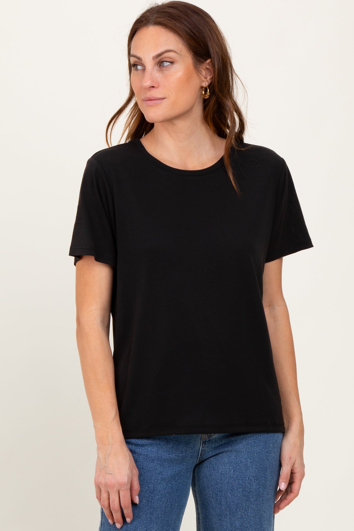 Black Basic Round Neck Short Sleeve T-Shirt