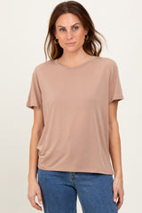 Taupe Basic Round Neck Short Sleeve Maternity T-Shirt