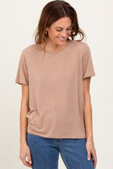 Taupe Basic Round Neck Short Sleeve T-Shirt