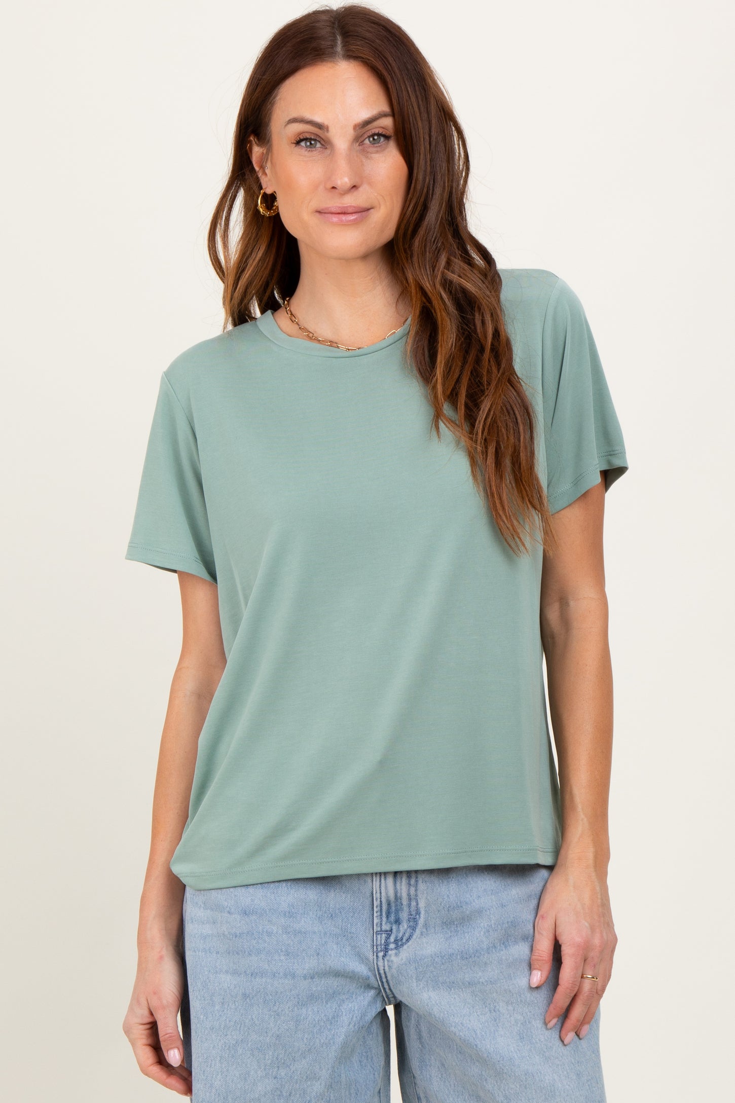 Sage Basic Round Neck Short Sleeve T-Shirt