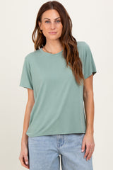 Sage Basic Round Neck Short Sleeve T-Shirt