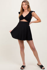 Black Ribbed Ruffle Twist Front Maternity Swim Dress