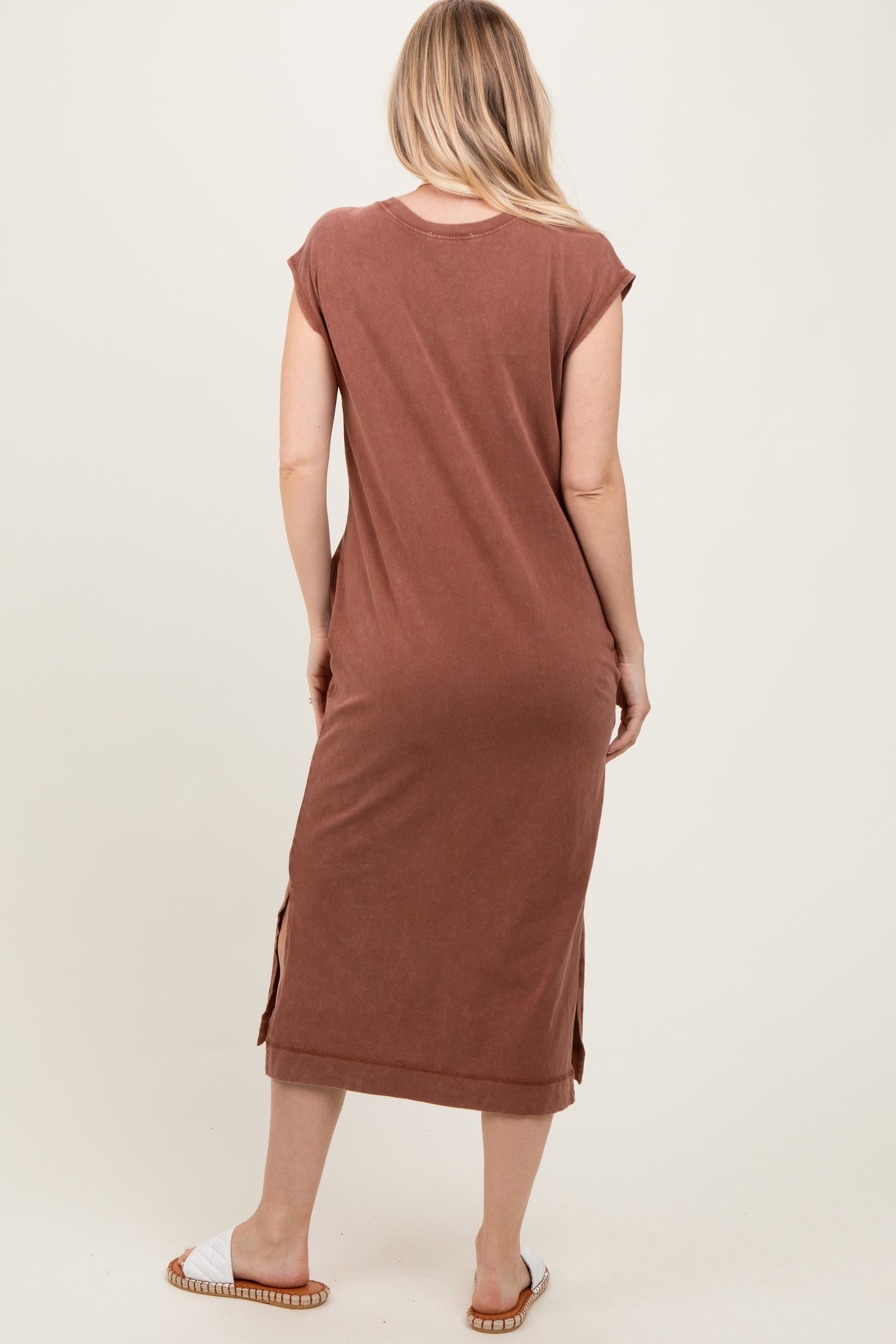 Camel Casual Sleeveless Pocketed Midi Dress