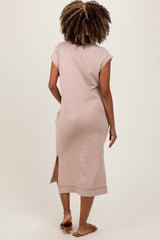 Taupe Casual Sleeveless Pocketed Maternity Midi Dress