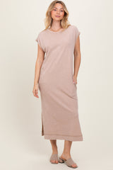 Taupe Casual Sleeveless Pocketed Midi Dress