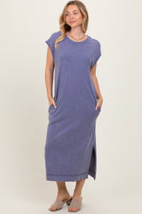 Navy Casual Sleeveless Pocketed Midi Dress