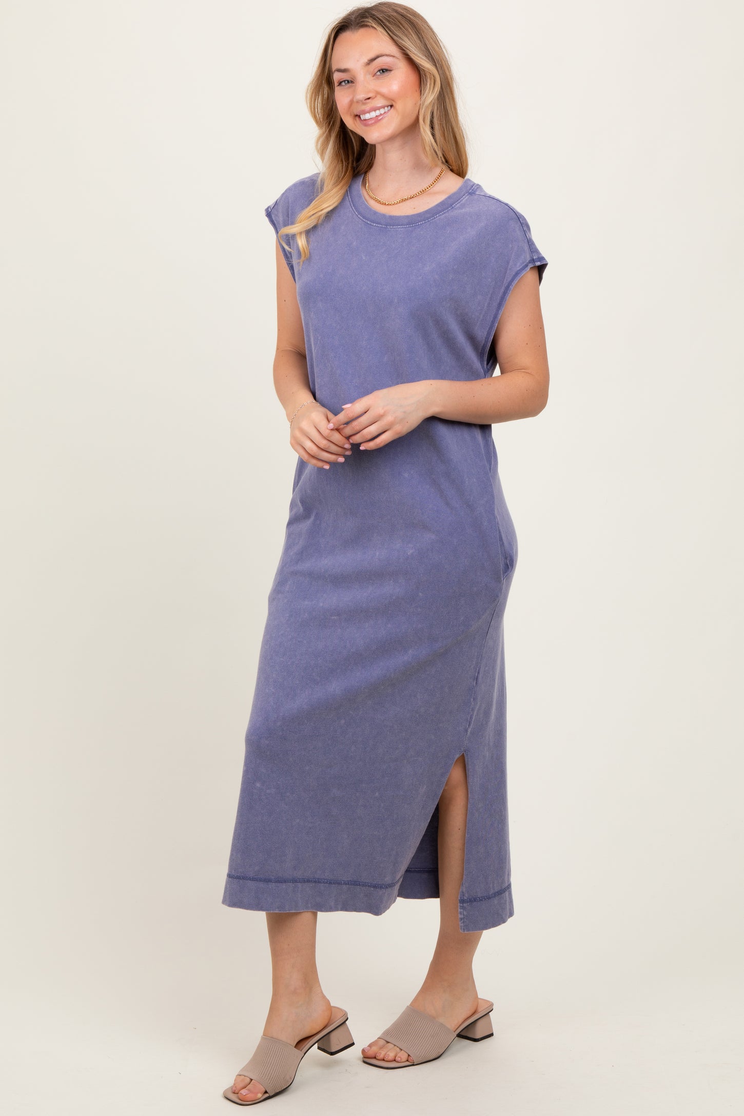 Navy Casual Sleeveless Pocketed Midi Dress