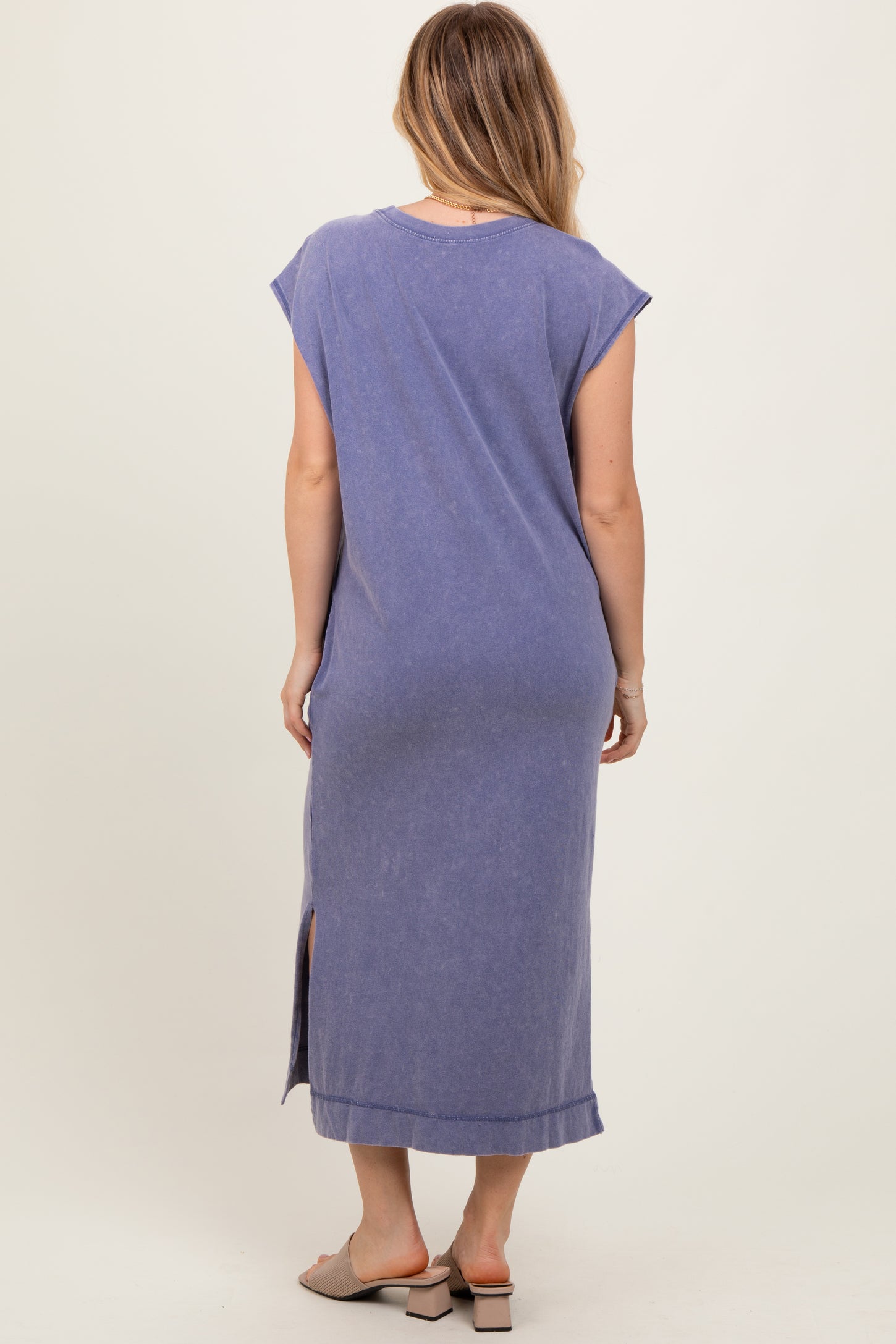 Navy Casual Sleeveless Pocketed Midi Dress