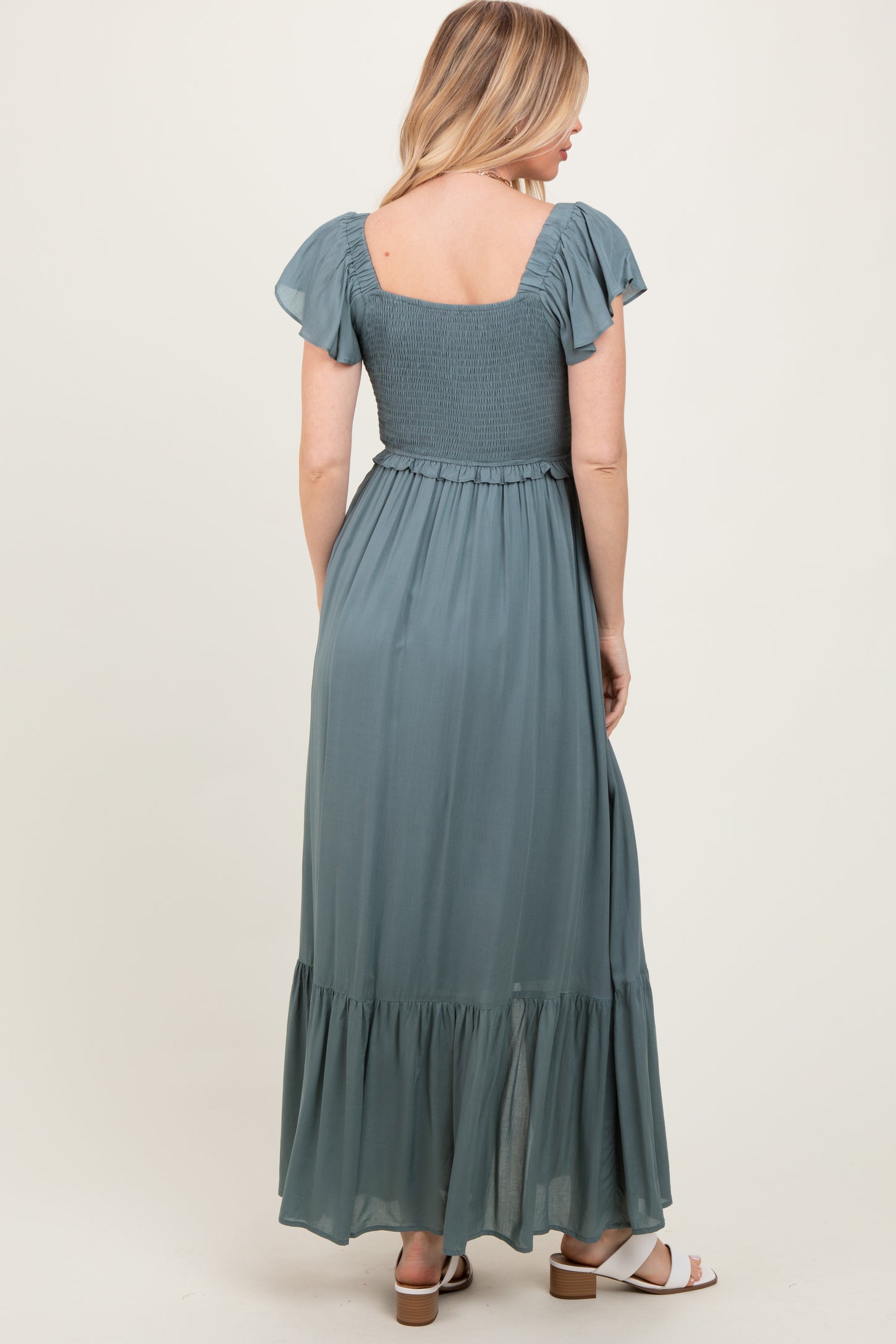 Sage Smocked Top Woven Maxi Dress